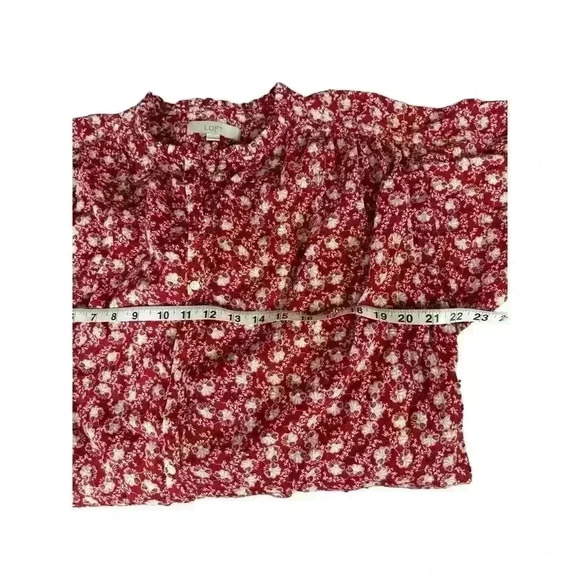Ann Taylor Loft Long sleeve, button down, floral print, burgundy Prairie Top  M - Picture 8 of 10